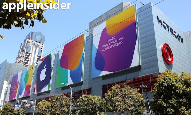 WWDC 會場布置得差不多了！還掛上了 iOS 7 和 Mac OS X 的海報！