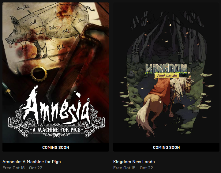 【限時免費】《Amnesia: A Machine for Pigs》 、《 Kingdom New Lands 王國》放送， 10 月 22 日晚上 11 時前快領取！